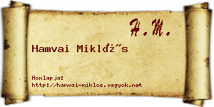 Hamvai Miklós névjegykártya